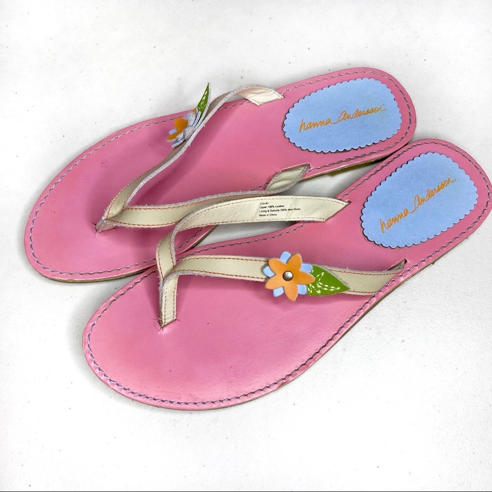 Hanna Andersson Leather Floral Sandal 9.5 Pink Blue